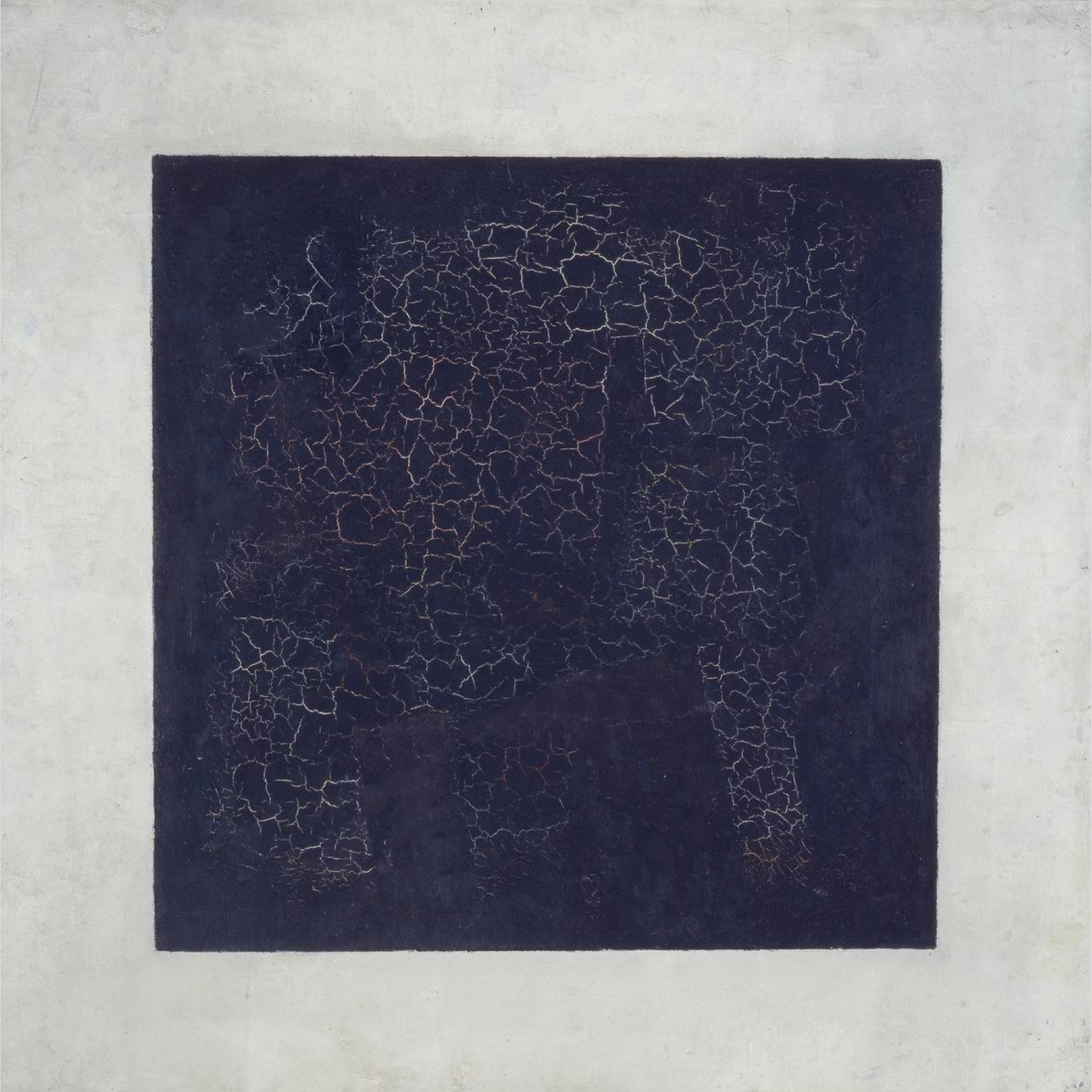 Kazimir Malevich's Black Square: a black square on a white ground, its paint cracked with age.